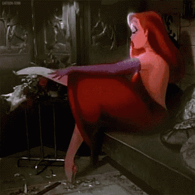 a cartoon character is sitting on a couch with her legs crossed and a cigarette in her hand .