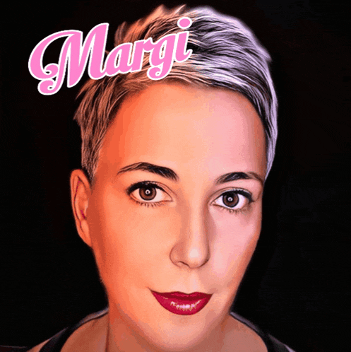 a portrait of a woman with short hair and the name margi above her head