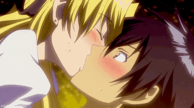 a man and a woman are kissing in a scene from an anime series