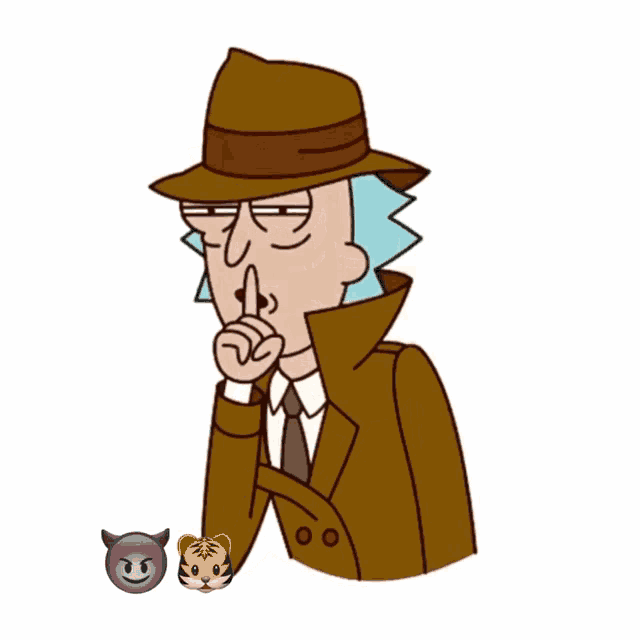 rick from rick and morty holds his finger to his lips