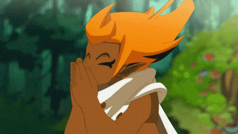 a cartoon character with orange hair is covering his mouth with his hands