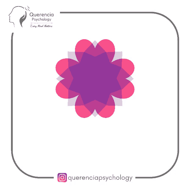a logo for queerencia psychology with a pink and purple flower in the center