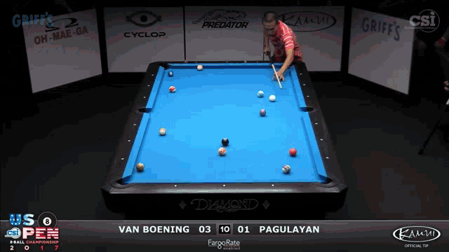 a pool table with a man playing a game of pool