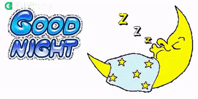 a cartoon drawing of a sleeping crescent moon with the words " good night " below it