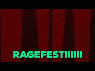 a group of cartoon characters standing in front of a crowd with the words ragefest