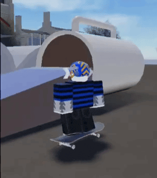 a cartoon character is riding a skateboard in front of a white tunnel
