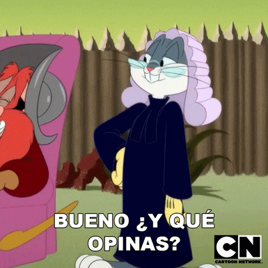 a cartoon of bugs bunny with the words bueno y que opinas