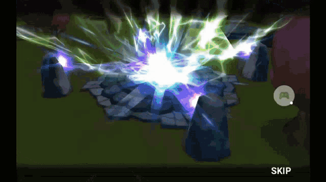 a screenshot of a video game with the word skip at the top