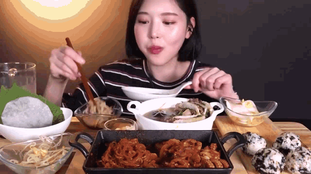 a woman is sitting at a table eating food