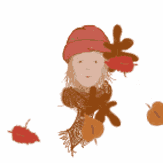 a drawing of a person wearing a scarf and a hat