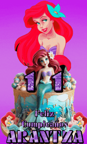 a cake with a mermaid on it and the number 11 on it