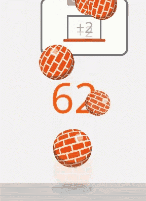 basketballs are falling into a hoop and the number 63 is above them