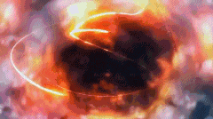 a close up of a black hole in space with a swirl of flames around it .