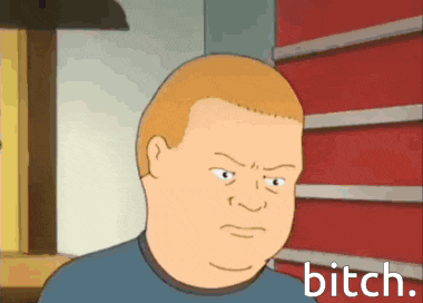 a cartoon character with the word bitch on the bottom right
