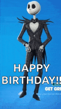 jack skellington from the nightmare before christmas is dancing in a video game and saying happy birthday .