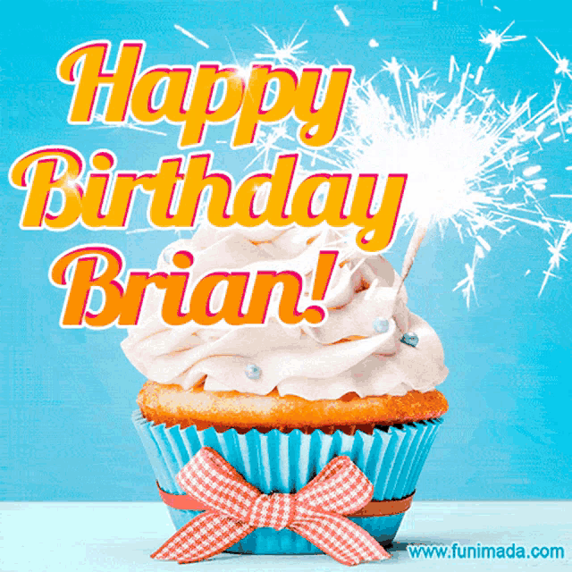 a happy birthday brian greeting card with a cupcake