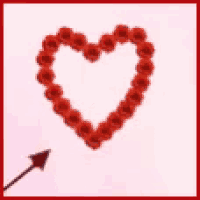 a heart made out of roses with an arrow through it