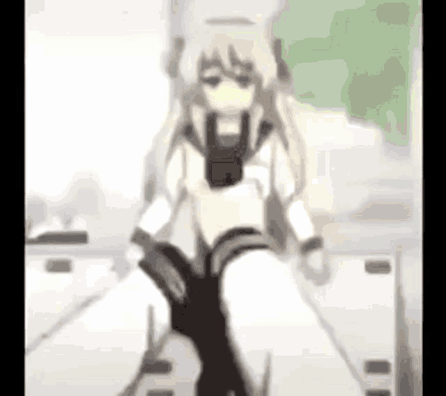 a cartoon girl is sitting on a table in a room .