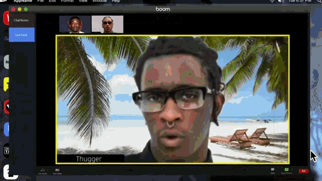 a computer screen shows a man named thugger in a zoom call