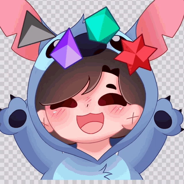 a cartoon drawing of a person wearing a stitch outfit