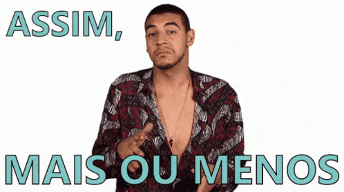 a shirtless man is making a funny face with the words assim mais ou menos behind him
