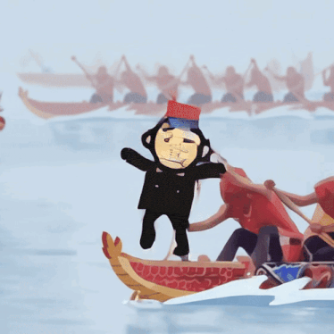 a cartoon of a monkey in a boat with other people in boats
