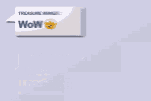 treasure maker wow more more !!! is written on a white card
