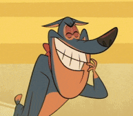 a cartoon dog is smiling with his mouth open