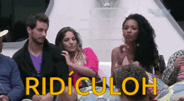 a group of people are sitting on a couch and the word ridiculoh is written in yellow