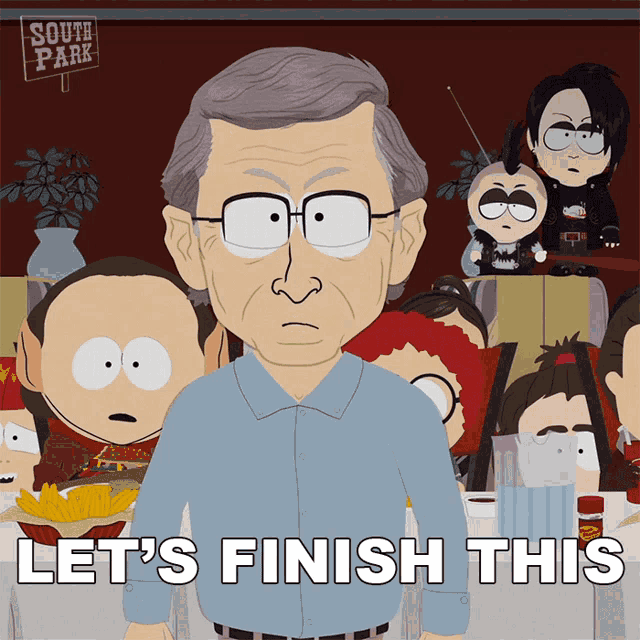 a cartoon of a man standing in front of a south park sign