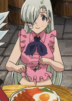 a girl in a pink dress is sitting at a table with a plate of food on it .