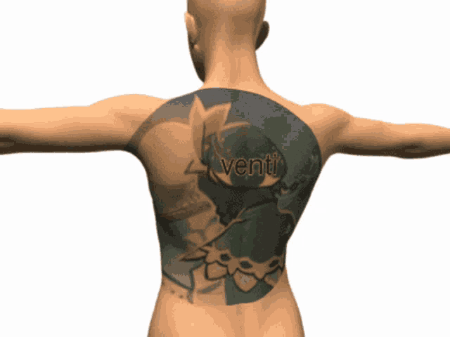 a man has a tattoo on his back that says venti on it