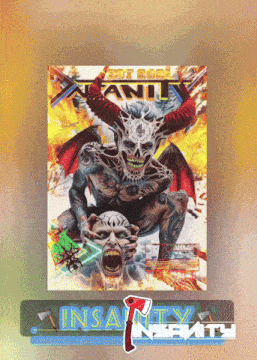 a poster with a demon on it that says insanity infinity