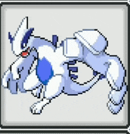 a pixel art drawing of a white and blue pokemon
