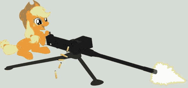 a cartoon pony is holding a gun and shooting bullets