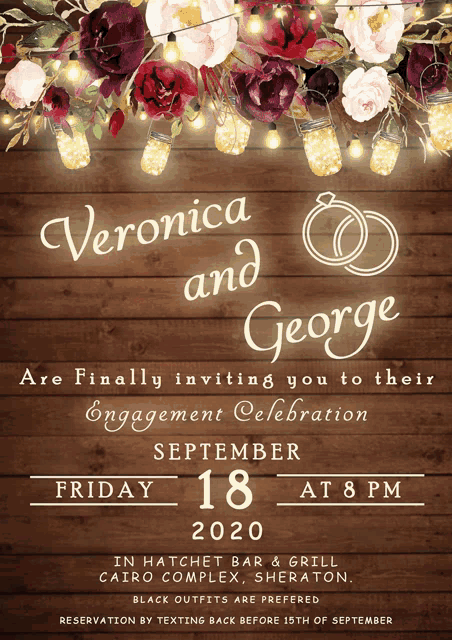 a wedding invitation for veronica and george on september 18th