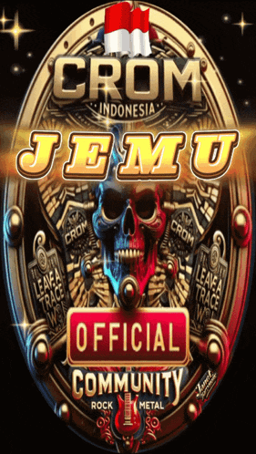 a logo for crom indonesia jemu with a skull in the center