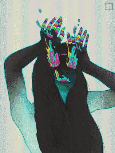 a drawing of a person with their hands on their face and a square in the corner