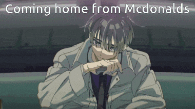 a cartoon of a man with the words coming home from mcdonald 's above him