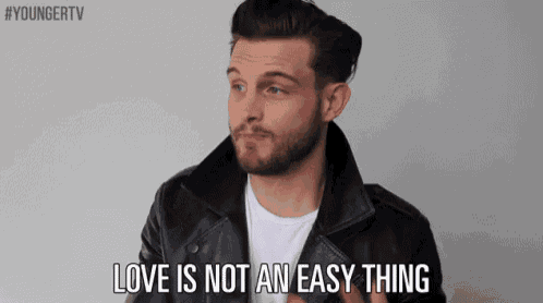 a man in a leather jacket is saying " love is not an easy thing "