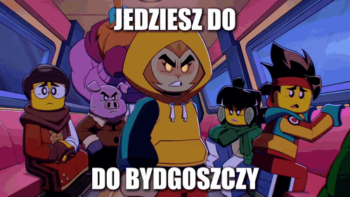 a group of cartoon characters with the words jedziesz do do bydgoszczy