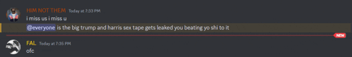 a screenshot of a discord conversation between fal and i miss us i miss u