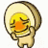 a cartoon drawing of a hard boiled egg with a face on it .