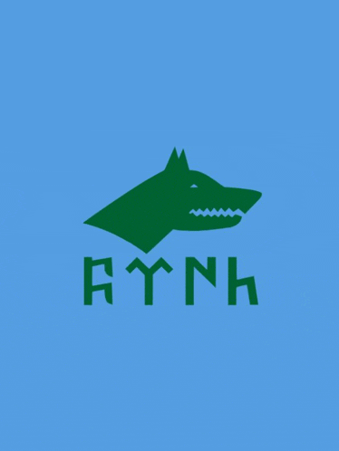 a blue background with a green wolf and the letters rynh