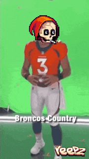 a broncos football player with a skeleton on his head
