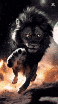 a painting of a lion with the letter m in the corner