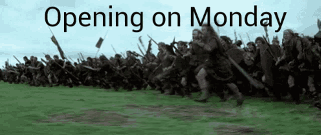 a blurred image of a battle with the words " opening on monday " above it