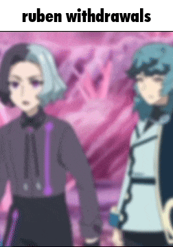 a couple of anime characters standing next to each other with the words ruben withdrawals below them