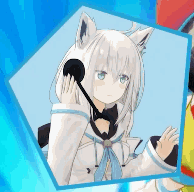 a picture of a white anime girl with a microphone