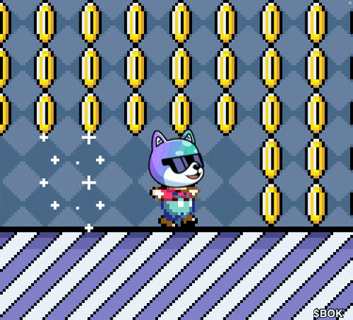 a pixel art of a dog wearing sunglasses